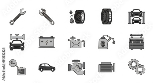 Automotive Repair And Maintenance Icons Set.