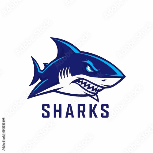 Blue Shark Logo Design with Teeth.