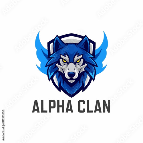 Blue Wolf Logo Design with Wings.