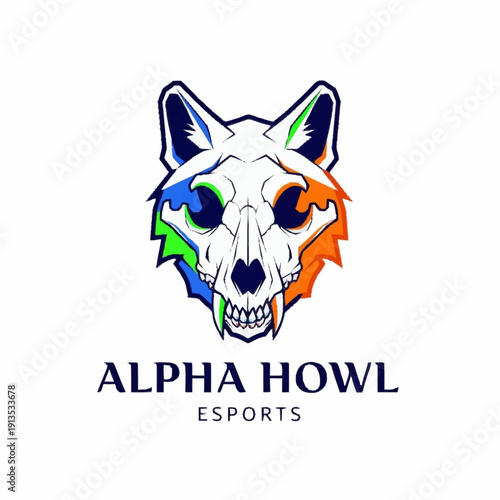 Colorful Wolf Skull Logo Design Element.