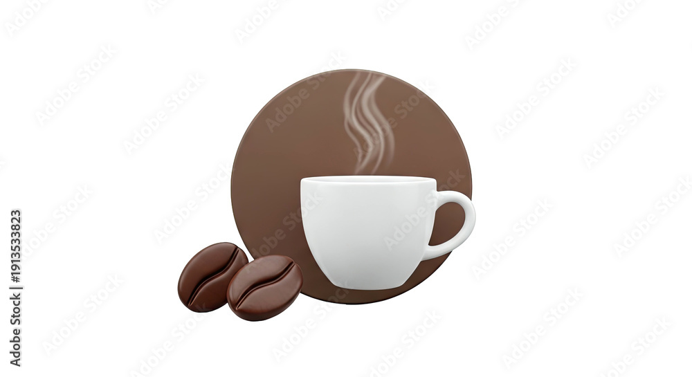 Obraz premium Steaming Coffee Cup and Beans