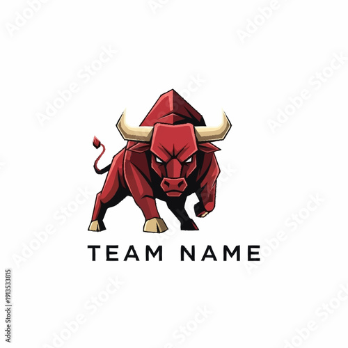 Red Bull Mascot Logo Graphic Illustration.