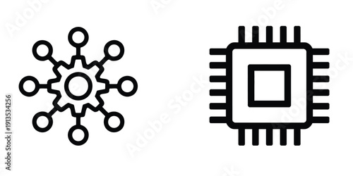 Digital connection icons with gears and processors on white background