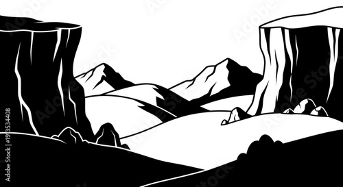 Dramatic Black and White Mountain Landscape Silhouette