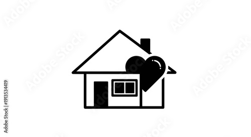 Heart Symbol Over House Icon - Love Home and Real Estate Concept