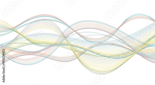 A delicate abstract pattern of flowing, intersecting wavy lines in soft pastel colors.