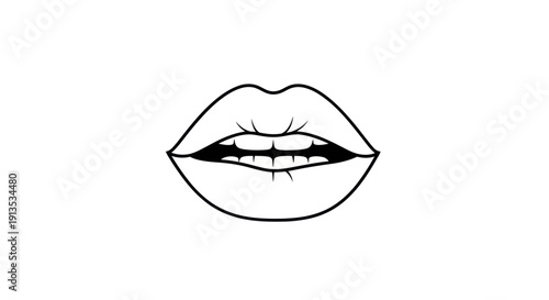 Open Mouth Lips Line Art Outline Illustration