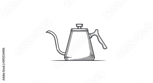 Hand-Drawn Pour Over Coffee Kettle Sketch, Vintage Style Gooseneck Teapot Illustration