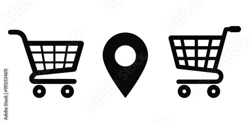 Shopping cart and map pointer location icons for retail and ecommerce