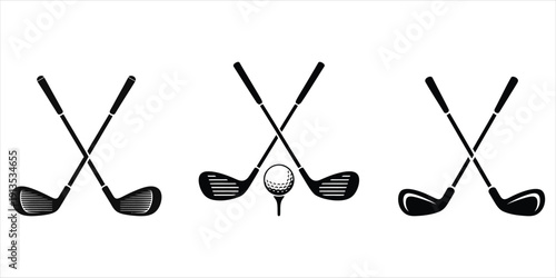 Set of golf icon with crossed golf clubs and golf ball on tee