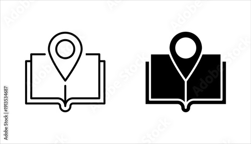 Map Guide Icon Set, Open Book with Location Pin vector illustration on white background