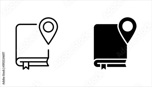 Map Guide Icon Set, Open Book with Location Pin vector illustration on white background