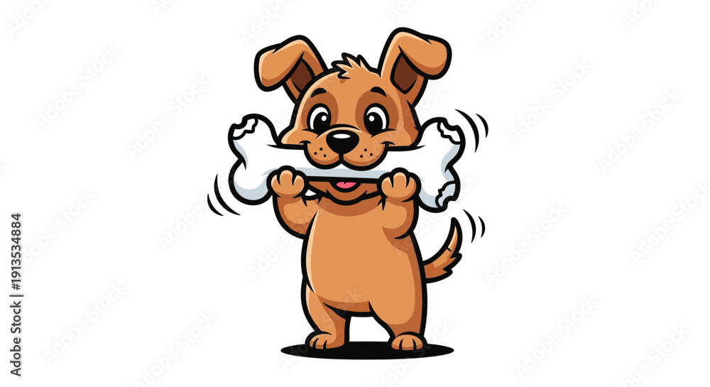 Fototapeta premium Adorable cartoon dog holding a large bone in its mouth