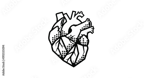 Stylized anatomical heart illustration with geometric shading on a white background