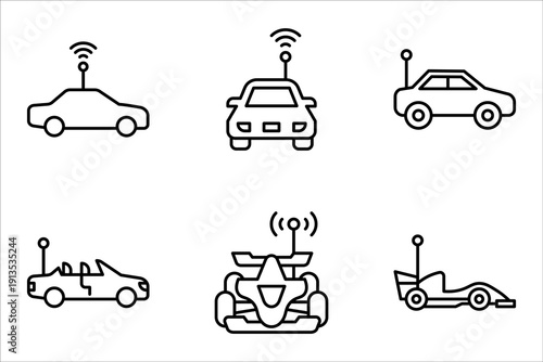 RC car icon set, remote control car outline vector illustration on white background