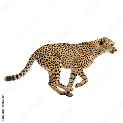 A cheetah running gracefully in the wild, showcasing its speed and agility isolated on transparent background