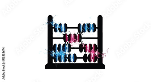 Creative abacus with colorful beads and energetic sparks, representing calculation and innovation.