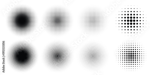 Halftone gradient. Dotted gradient, smooth dots spraying and halftones dot background seamless horizontal geometric pattern vector template set. unique dots modern circles