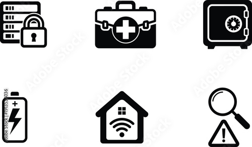 security icons with symbols of safety and protection online