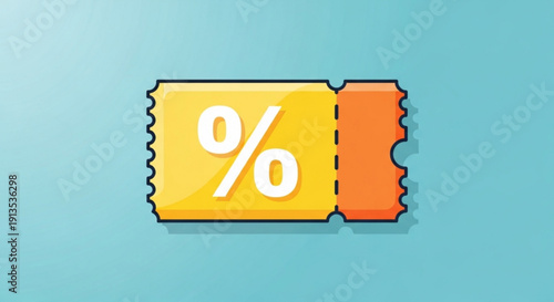 Discount coupon ticket with percentage symbol on yellow and orange background