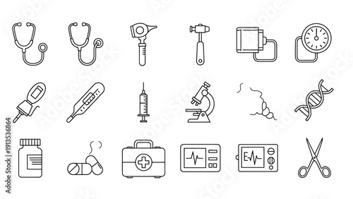 Medical icons set with healthcare symbols and equipment vector illustration