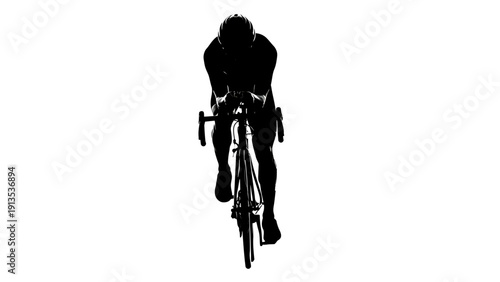 Cyclist riding a bicycle in a dynamic pose, black silhouette on white background vector illustration