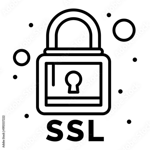 Secure Socket Layer Symbol: A clean and simple illustration of an SSL security lock, symbolizing data protection and online privacy, ideal for representing digital security and safe transactions.