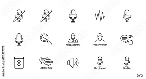 Collection of Simple Microphone Icons Set.