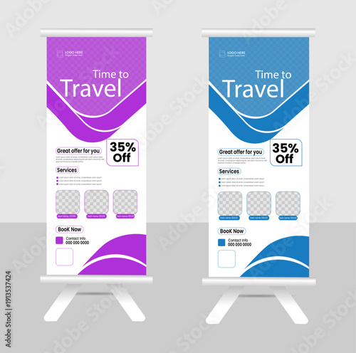 Modern Travel Agency Roll Up Banner Design.