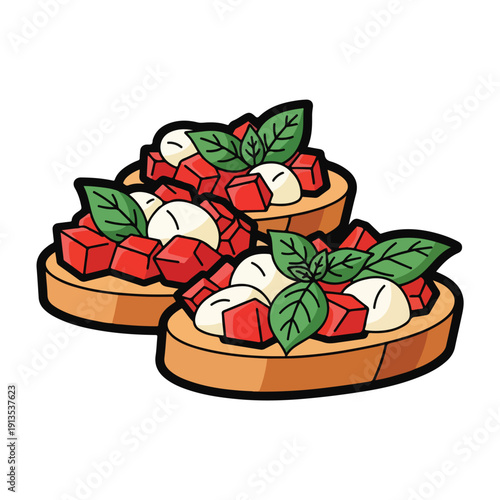 Cartoon caprese salad on toasted bread