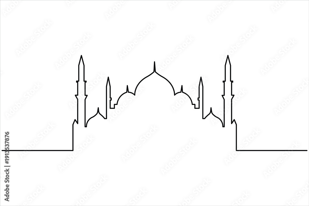 Fototapeta premium Islamic icon continuous one line art drawing of isolated outline vector illustration 