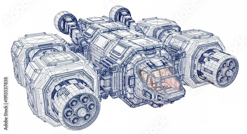 Detailed illustration of a futuristic spaceship with multiple engines.