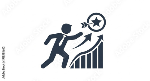 Businessman reaching for a target on a growing graph.
