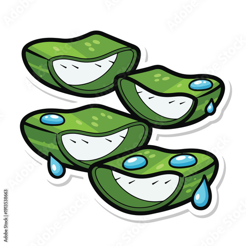 Cartoon green creatures smiling
