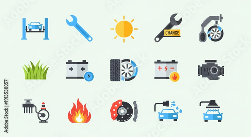 Car Repair and Maintenance Icons Set.
