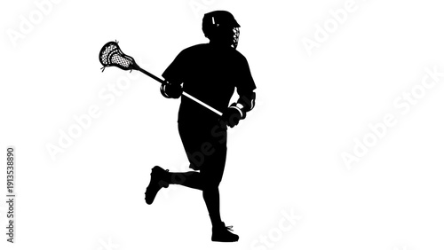 Lacrosse player in action running with stick vector illustration