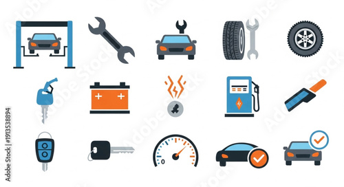 Car Repair and Maintenance Icons Set.