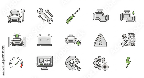 Car Repair Service Icons Set Vector Illustration.