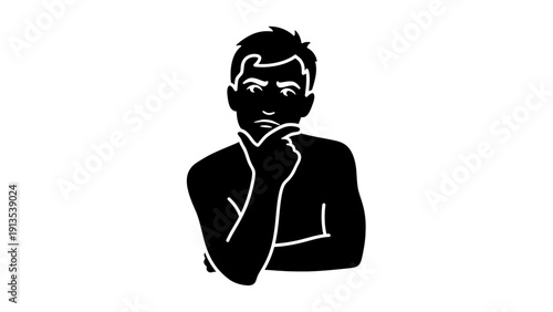 Thoughtful man contemplating with hand on chin vector illustration