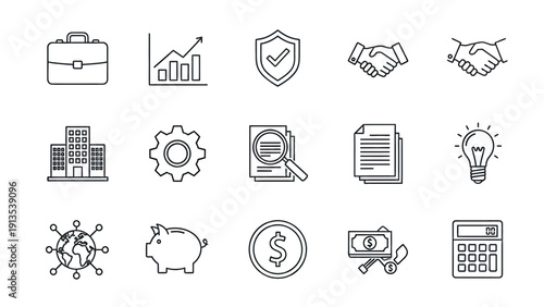 Business and finance icons set in flat design vector illustration