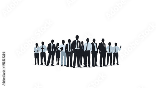Group of business professionals standing together in a modern flat design vector illustration