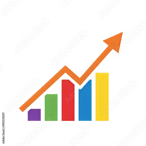 Colorful bar graph with upward trend arrow isolated on transparent background Free Download Colorful bar graph with upward trend arrow isolated on transparent background - GFXLoad