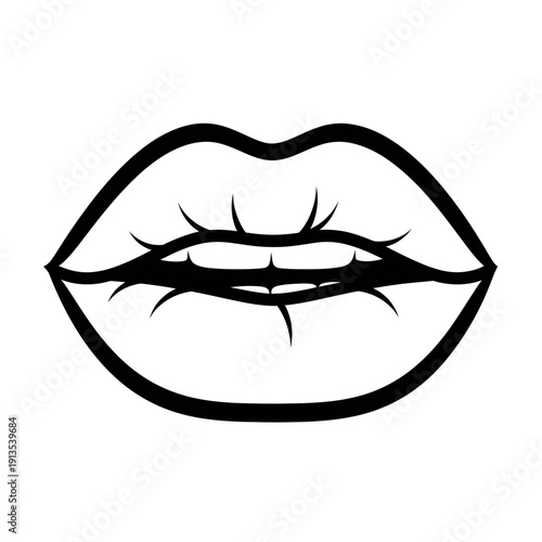 Minimalist Line Art Drawing of Sensual Lips