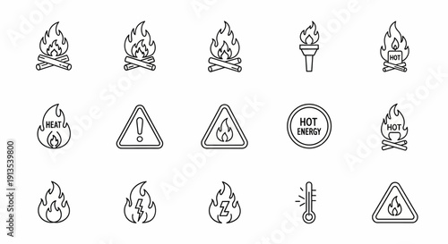 Collection of Fire and Warning Icons.