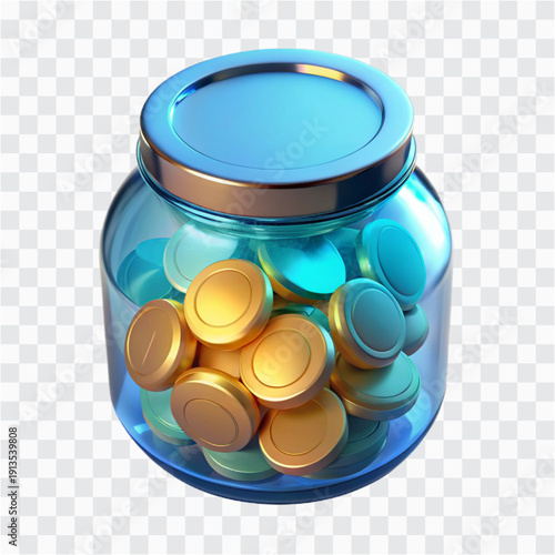 3D Savings Jar Icon | Glass Container With Glowing Coins