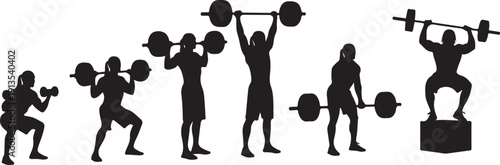 Silhouette of a man lifting weights in various positions