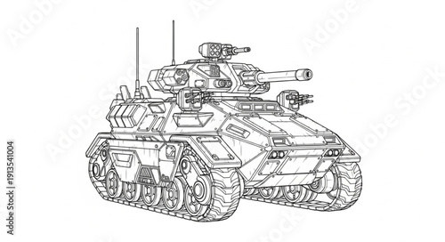 Detailed Illustration of a Military Tank Vehicle.