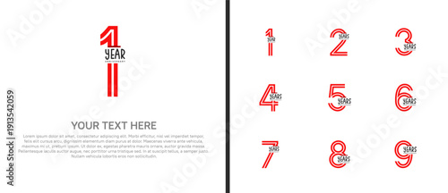 anniversary logo set with red ribbon. red number on white background for celebration moment