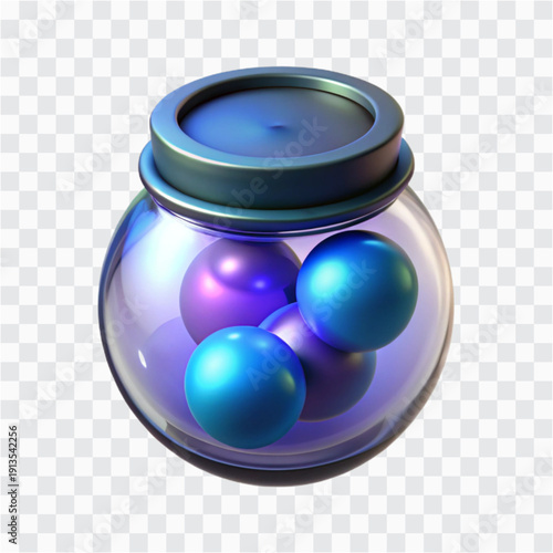 3D Energy Jar Icon | Glass Container With Glowing Power Orbs
