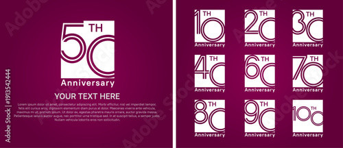 anniversary logo set with square. white color on purple background for celebration moment